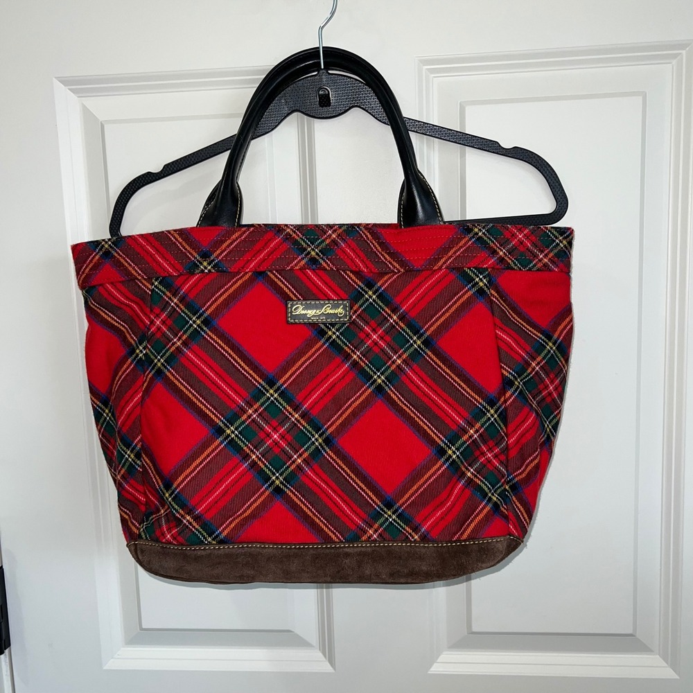 Dooney & Bourke Tartan Plaid Medium Tote Bag Red Green Includes Dust Bag
